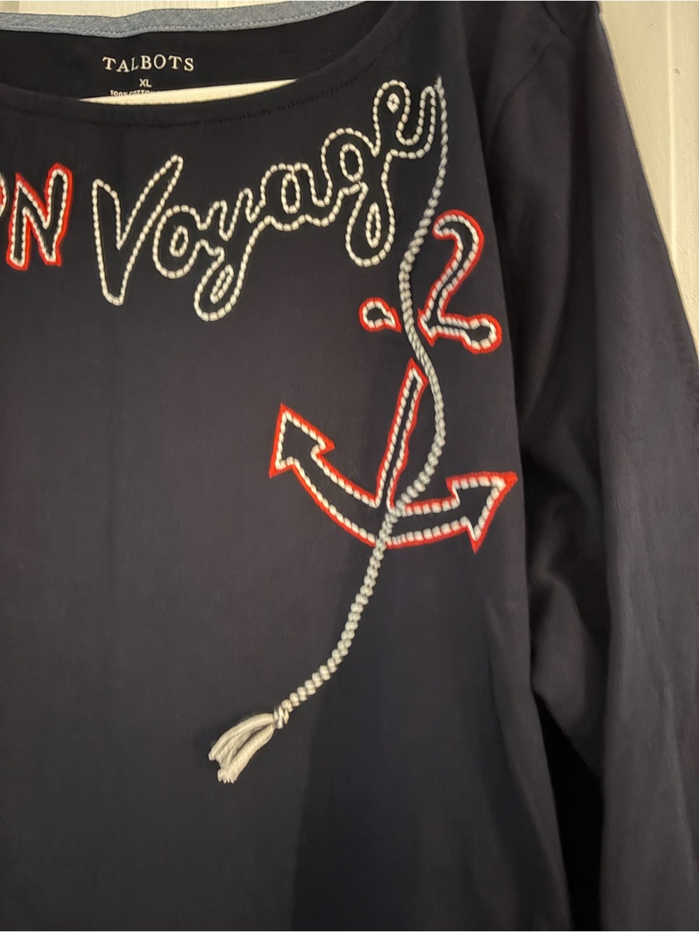 Talbots Navy Long-Sleeve 'Bon Voyage' Embroidered Tee - Picture 2 of 3